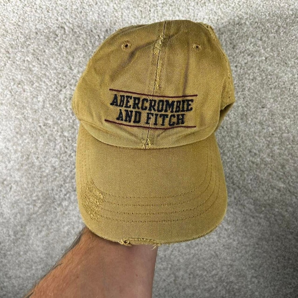 Vintage Abercrombie & Fitch brown distressed leather strap back hat cap